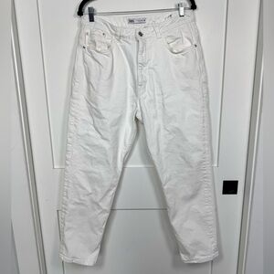 Zara High Waist Straight Leg White Denim Jeans Size 14